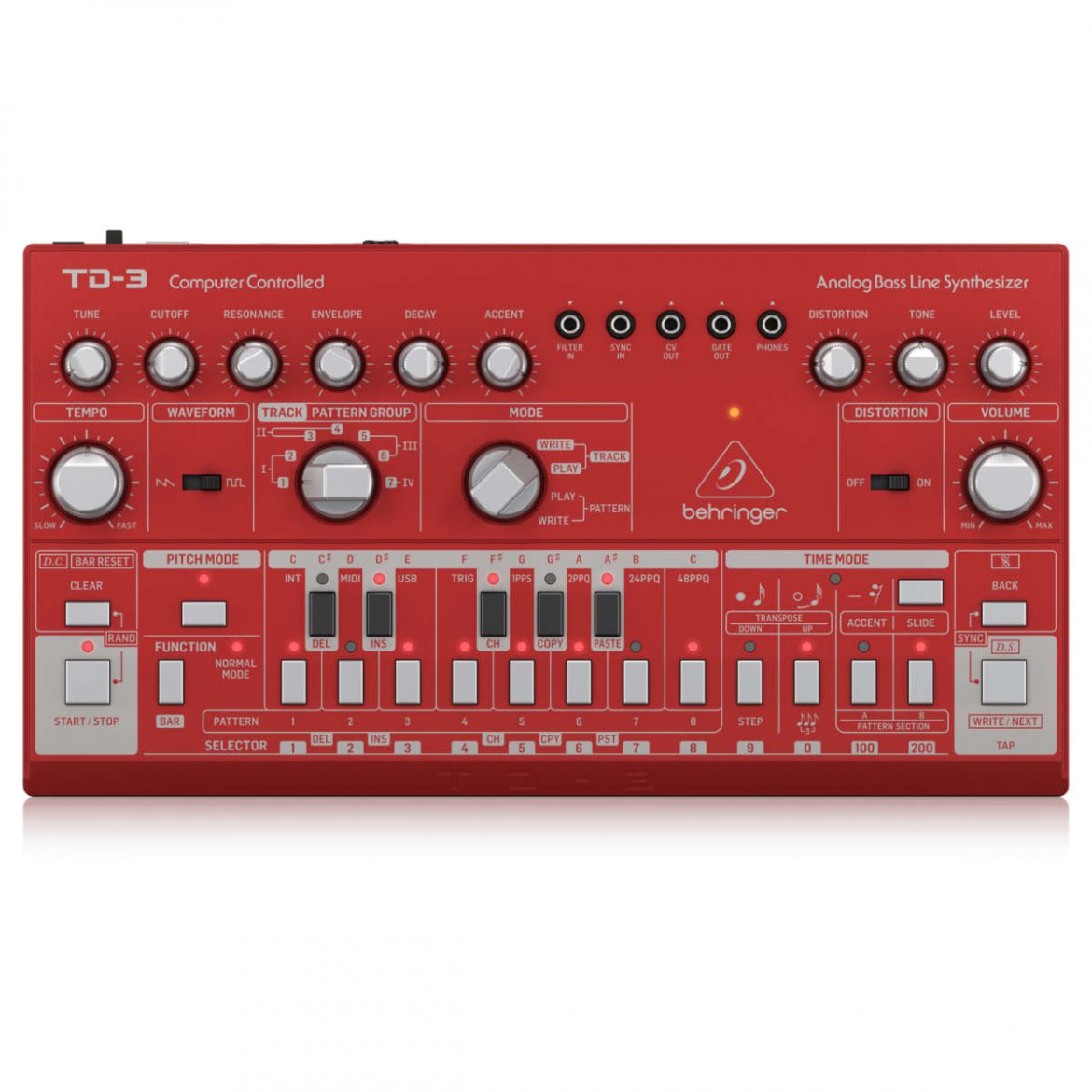 Behringer TD-3-RD - Sintetizador Análogo de Linea de Bajo color Rojo